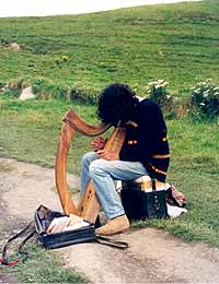 suonatore d'arpa alle Cliffs of Moher