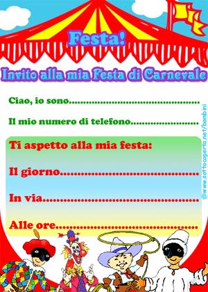 Clicca e stampa il biglietto di invito alla Festa di Carnevale